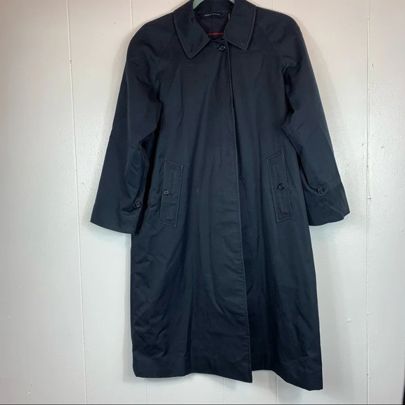 Burberry London Trench Coat Blue Navy Check Plaid Button Front Women's Size 6 - Picture 1 of 16